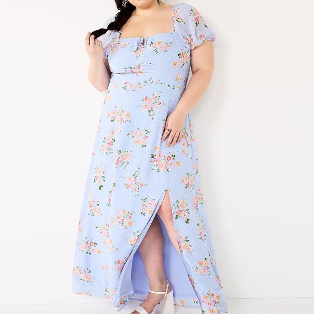 AB Studio Light Blue Floral Maxi Dress
